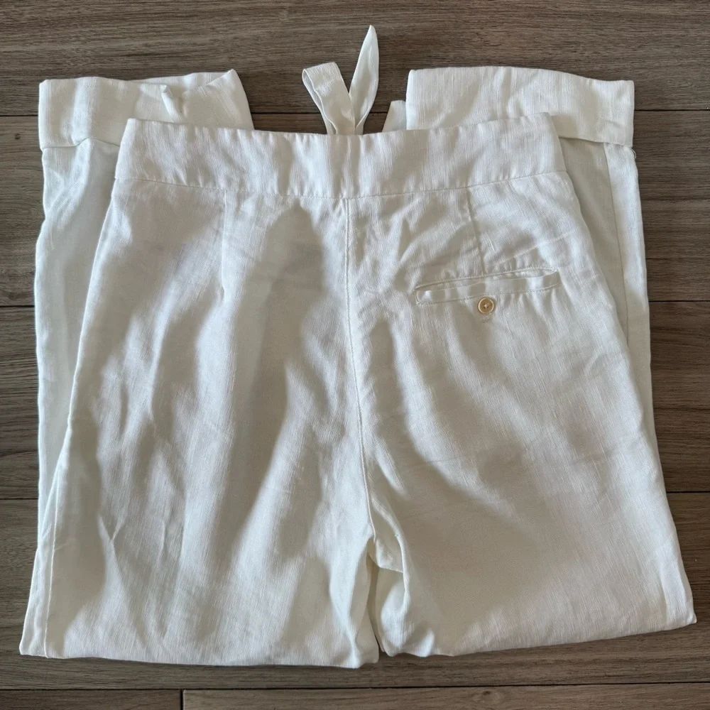 Aritzia Wilfred White Linen Cuffed Drawstring Pants Trousers Size Small